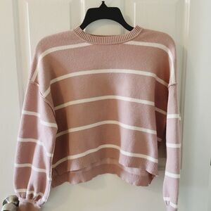 Light Mauve and White Striped Sweater
